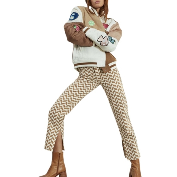 NEW PacSun Brown Chevron Print Low Rise Straight Leg Split Hem Jeans Size 24 - Picture 2 of 16